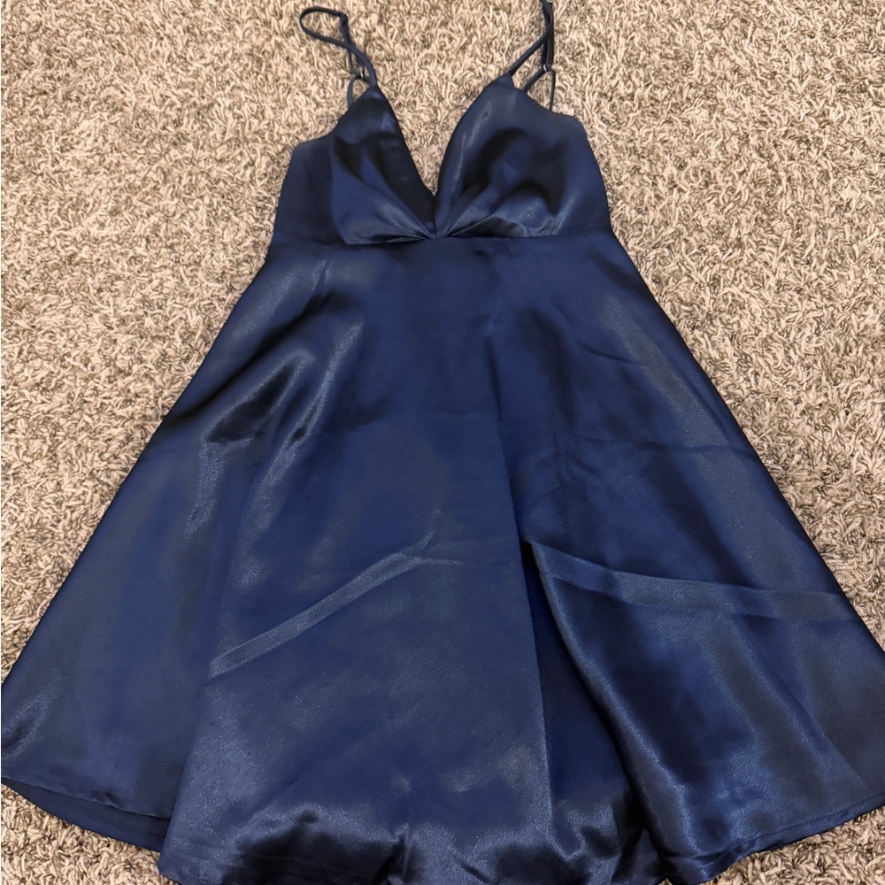 Lulus Elegant Navy Blue Satin Dress